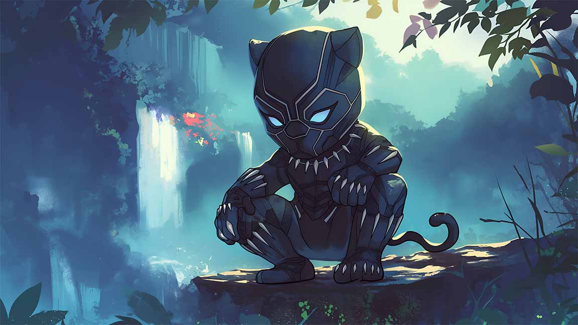 chibi black panther jungle desktop wallpaper cover
