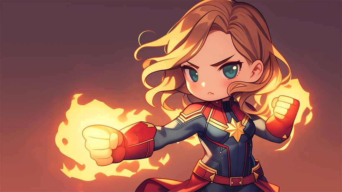 chibi captain marvel fire fist desktop wallpaper cover