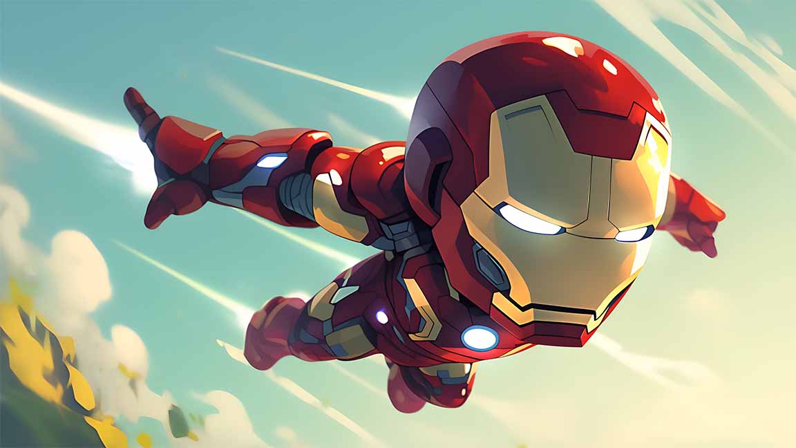 chibi iron man flight desktop wallpaper cover