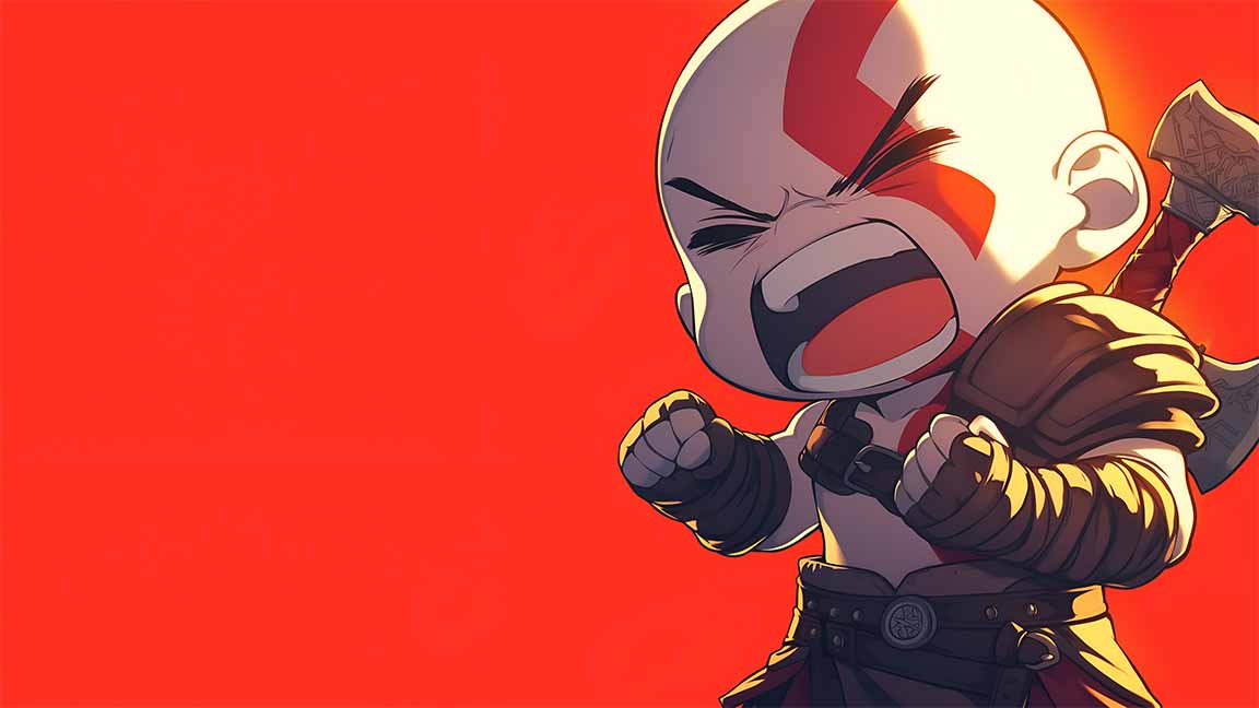 chibi kratos red rage god of war desktop wallpaper cover