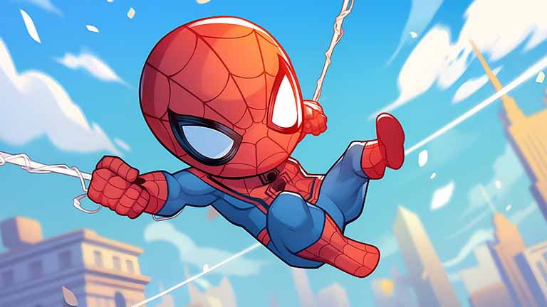 chibi spider man swinging desktop wallpaper cover
