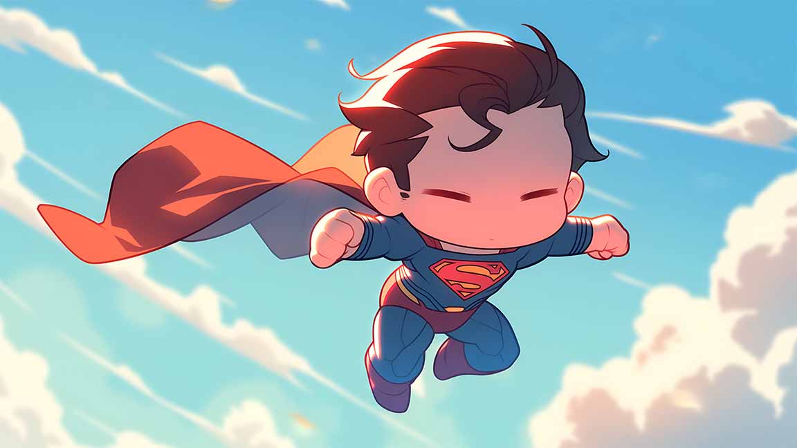 chibi superman skyflight desktop wallpaper cover
