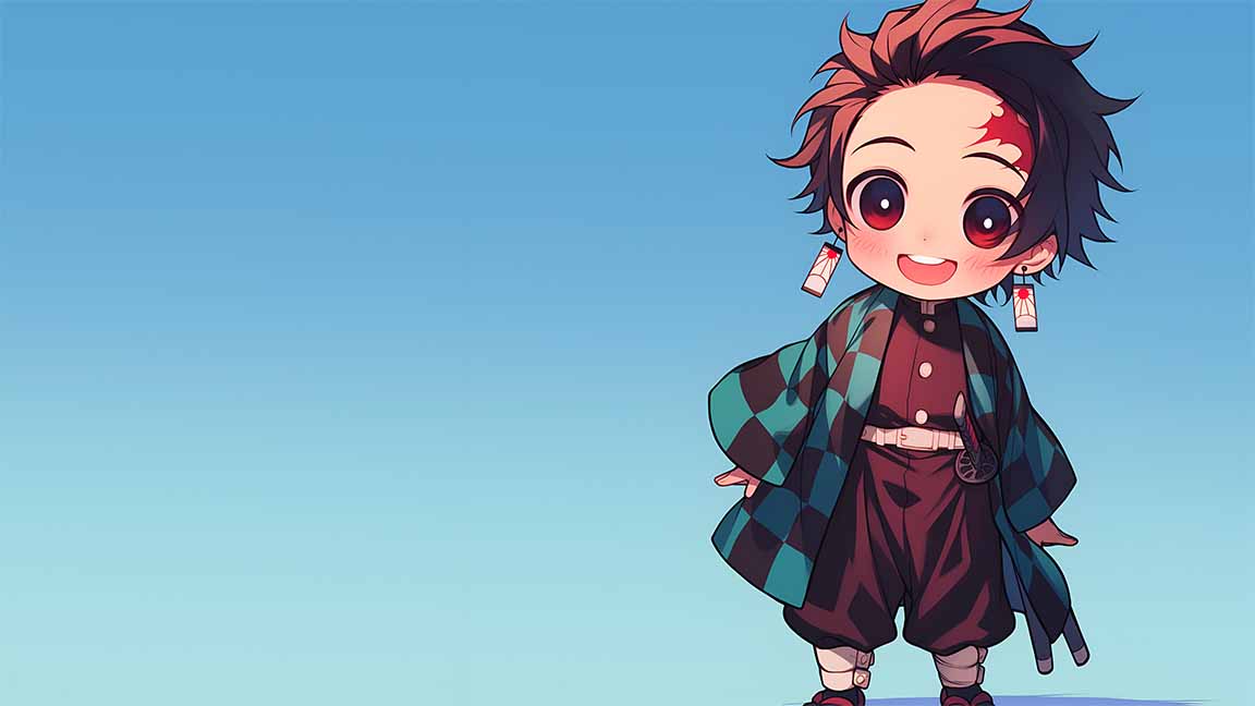 chibi tanjiro gradient background desktop wallpaper cover