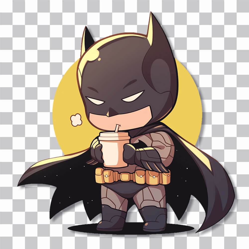 cute batman drinks coffee sticker cover