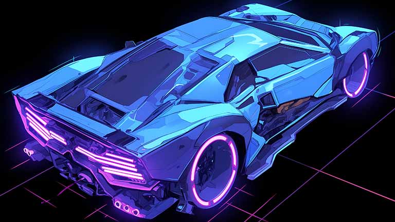 cyberpunk car rear view desktop wallpaper cover