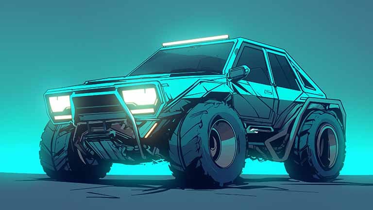 cyberpunk offroad car blue desktop wallpaper cover