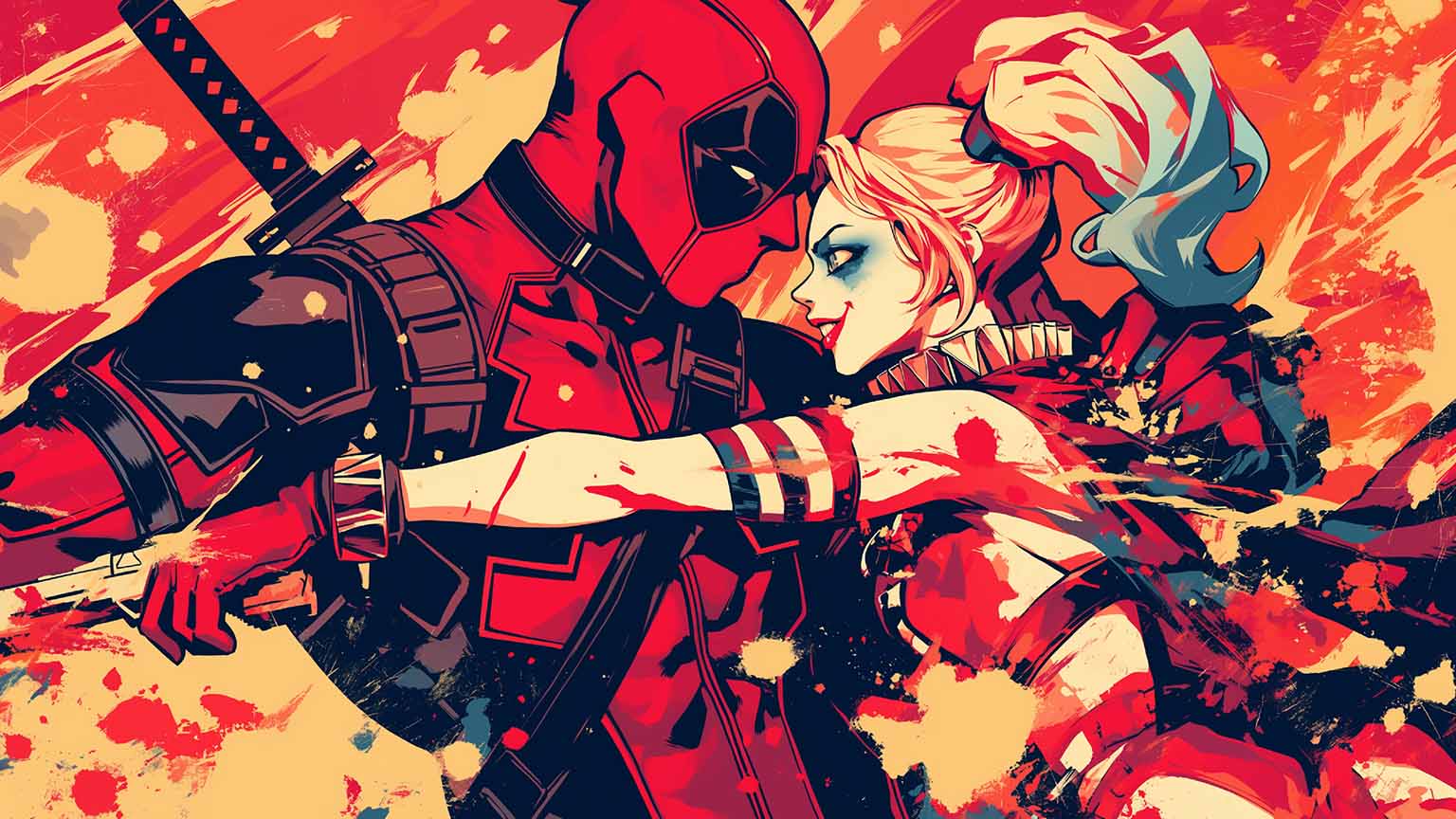deadpool and harley quinn desktop wallpaper cover
