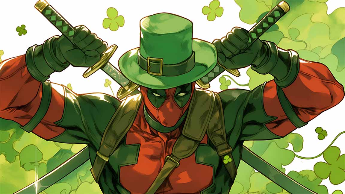 deadpool leprechaun green clovers st patrick's day desktop wallpaper cover