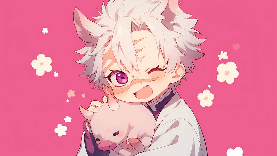 demon slayer chibi sanemi shinazugawa desktop wallpaper cover