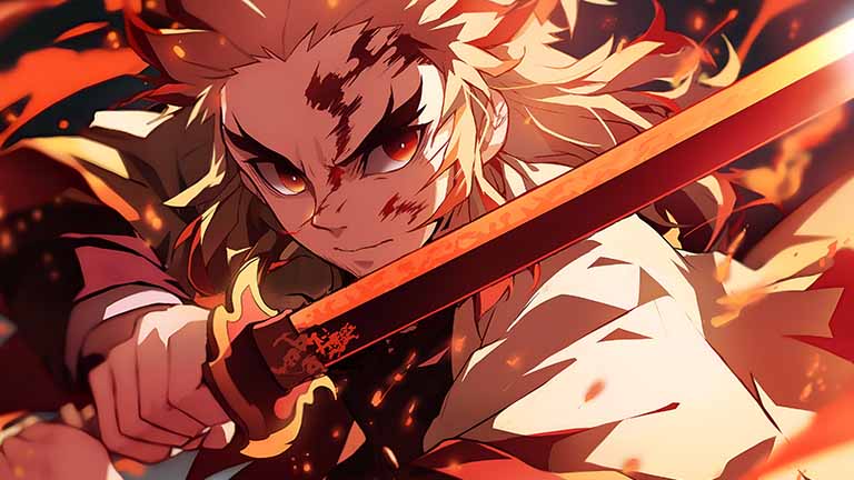 demon slayer rengoku with determined face desktop wallpaper cover