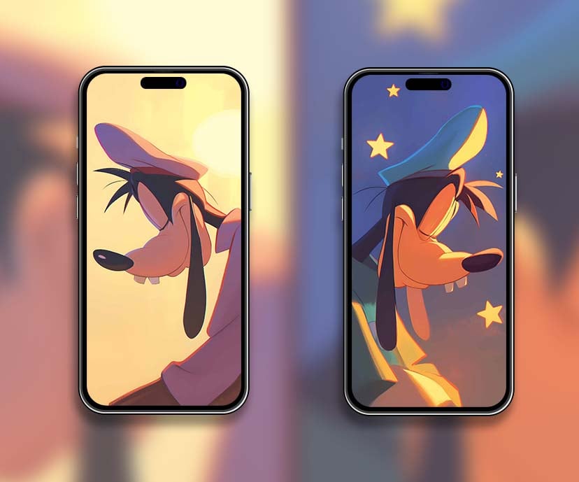 disney goofy sunset and starlit matching wallpapers collection
