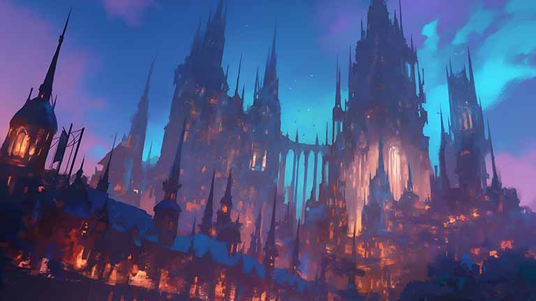 fantasy castle at night desktop wallpaper cover
