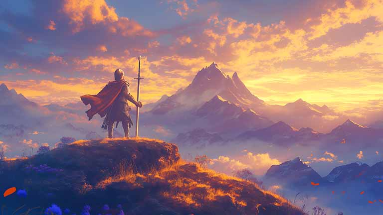 fantasy knight mountain vista desktop wallpaper cover
