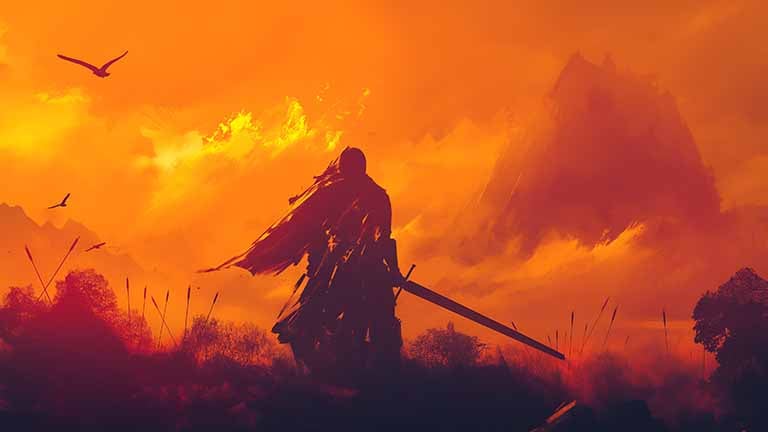 fantasy warrior sunset silhouette desktop wallpaper cover