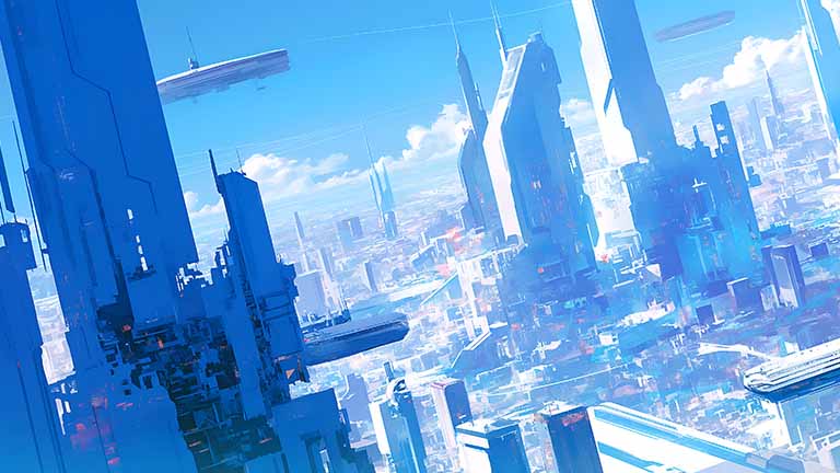 futuristic blue cityscape desktop wallpaper cover