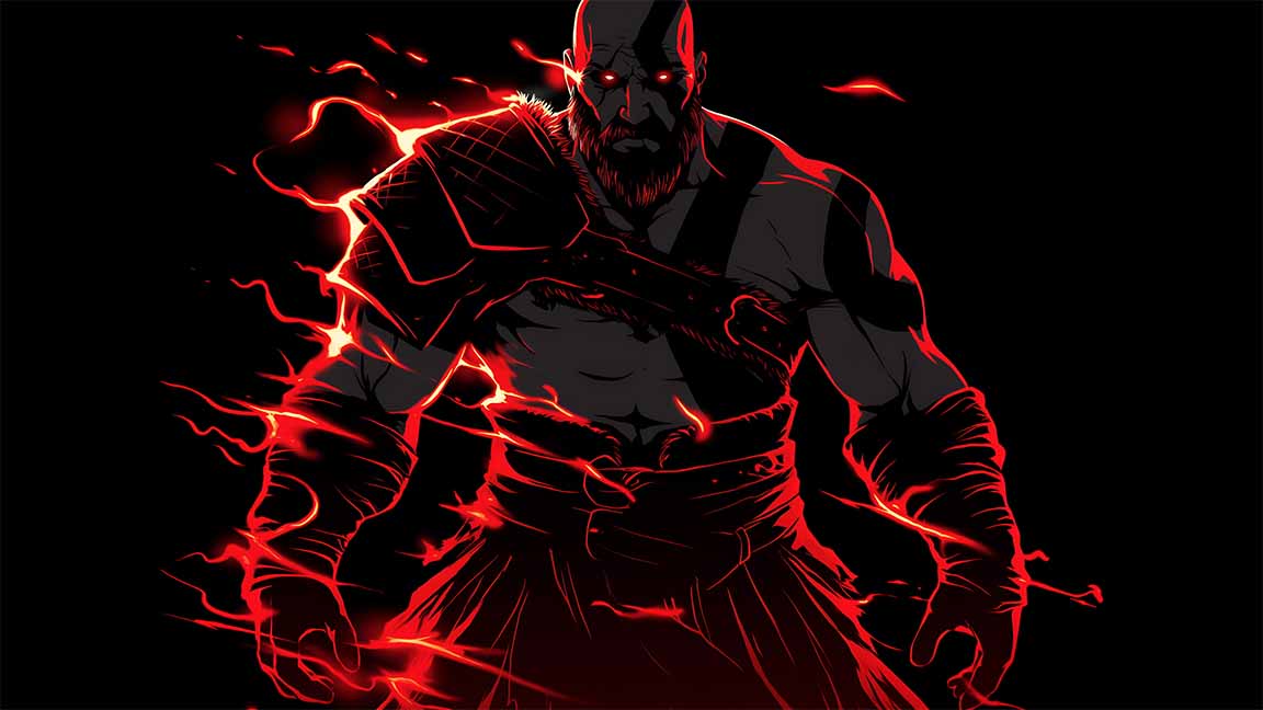 god of war kratos glowing red silhouette wallpaper cover