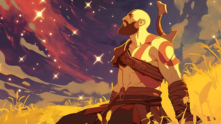 god of war kratos staring at stars desktop wallpaper cover