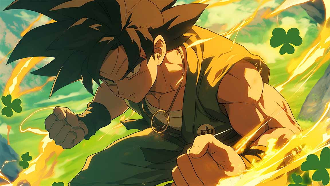 goku green aura st patricks day fighter desktop wallpaper cover