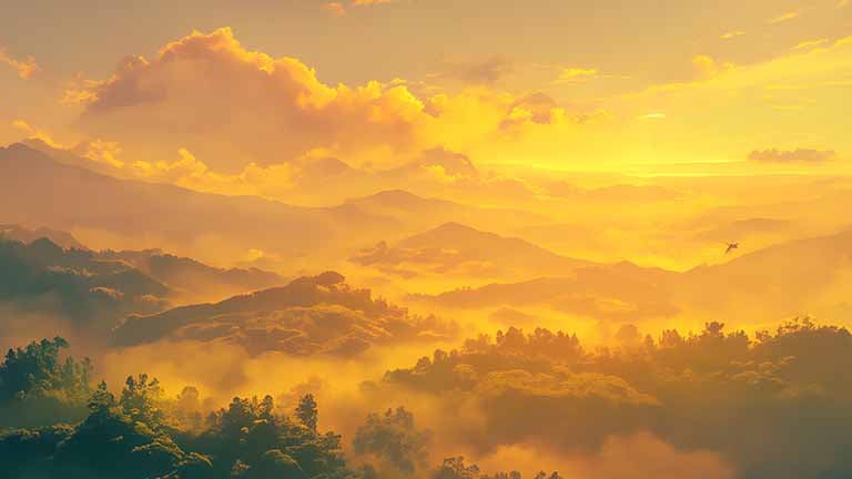 golden sunset over misty mountains desktop wallpaper cover