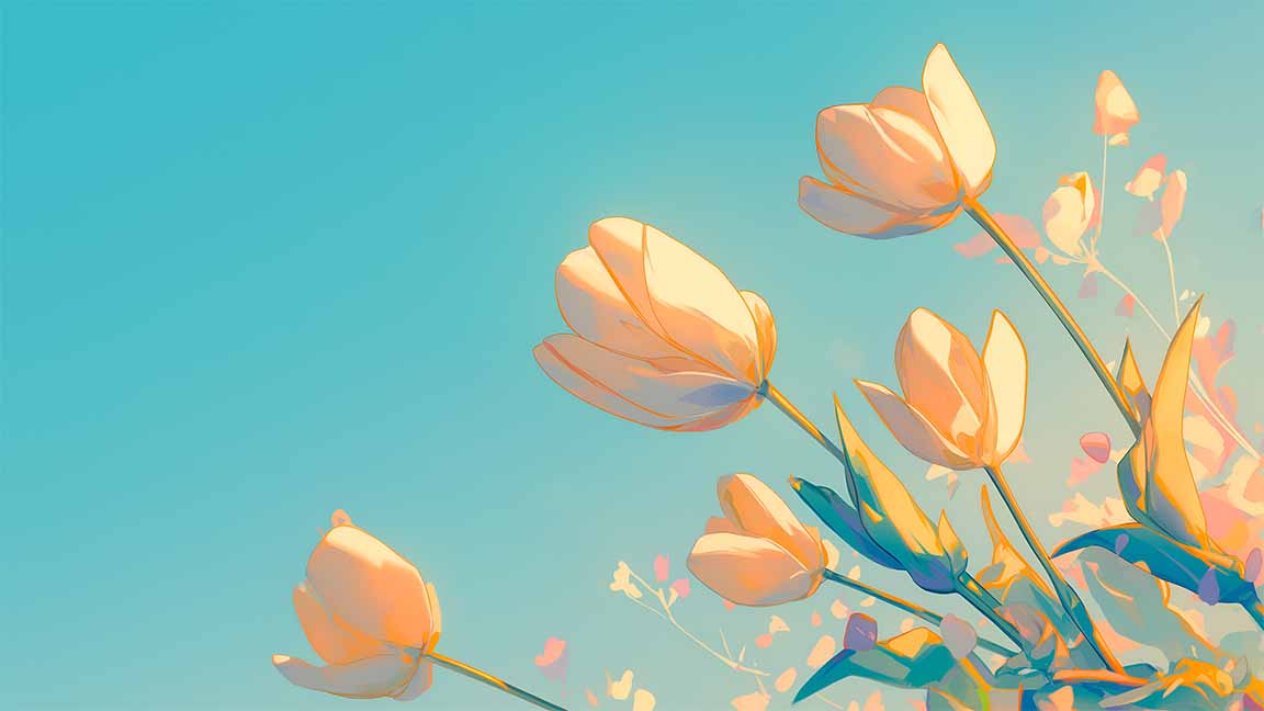 golden tulips blooming pastel aesthetic desktop wallpaper cover