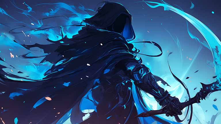 grim reaper with blue scythe desktop wallpaper cover