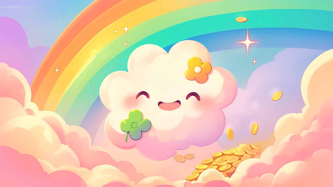 happy cloud rainbow pot of gold cute desktop wallpaper cover