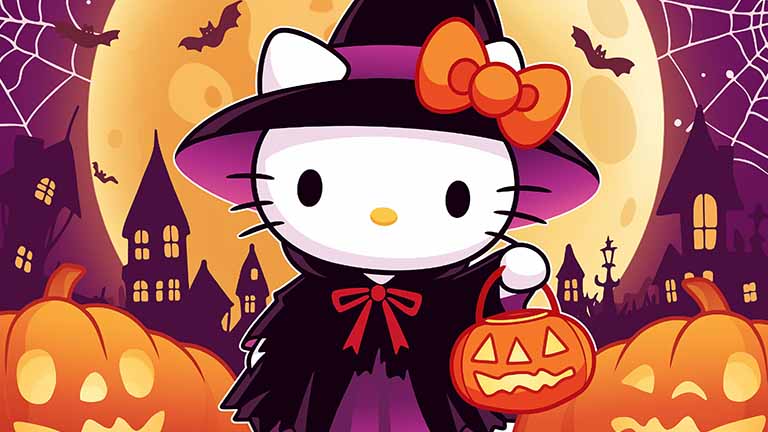 hello kitty halloween witch costume pumpkins desktop wallpaper cover