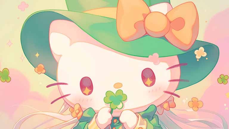 hello kitty with four leaf clover desktop wallpaper cover