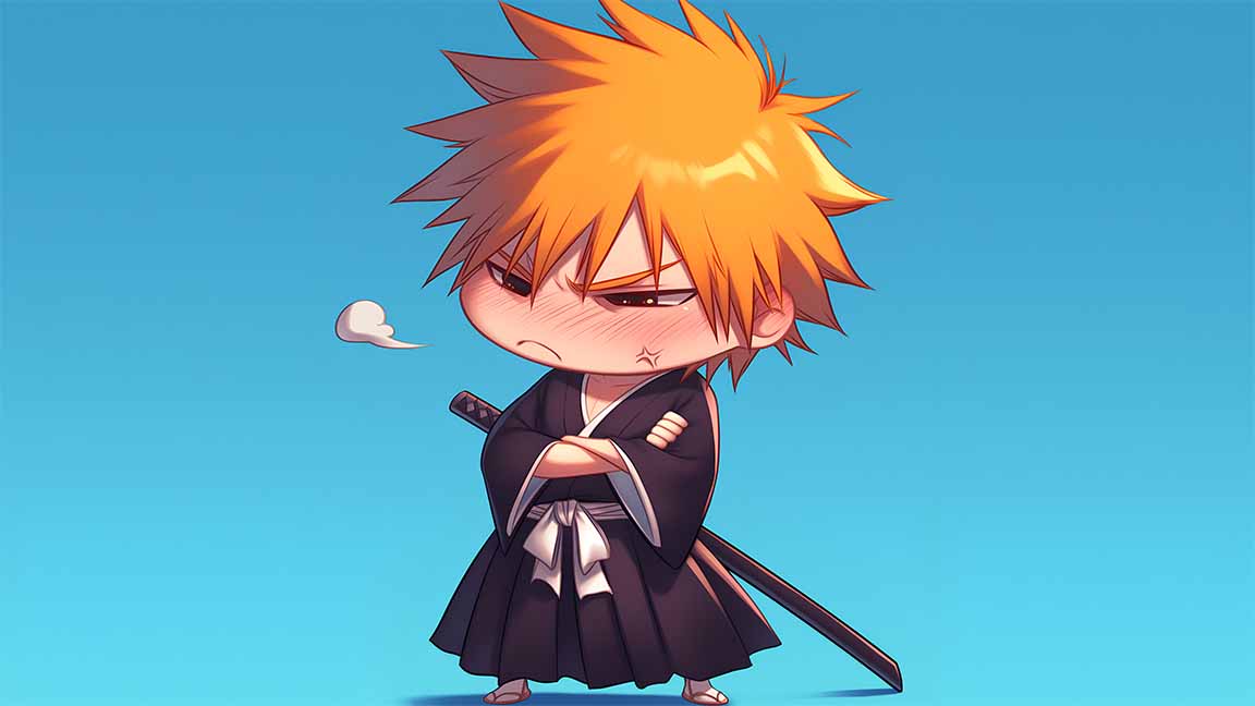 ichigo kurosaki chibi blue background desktop wallpaper cover