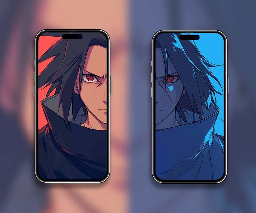 intense sasuke uchiha red and blue rivalry matching wallpapers collection