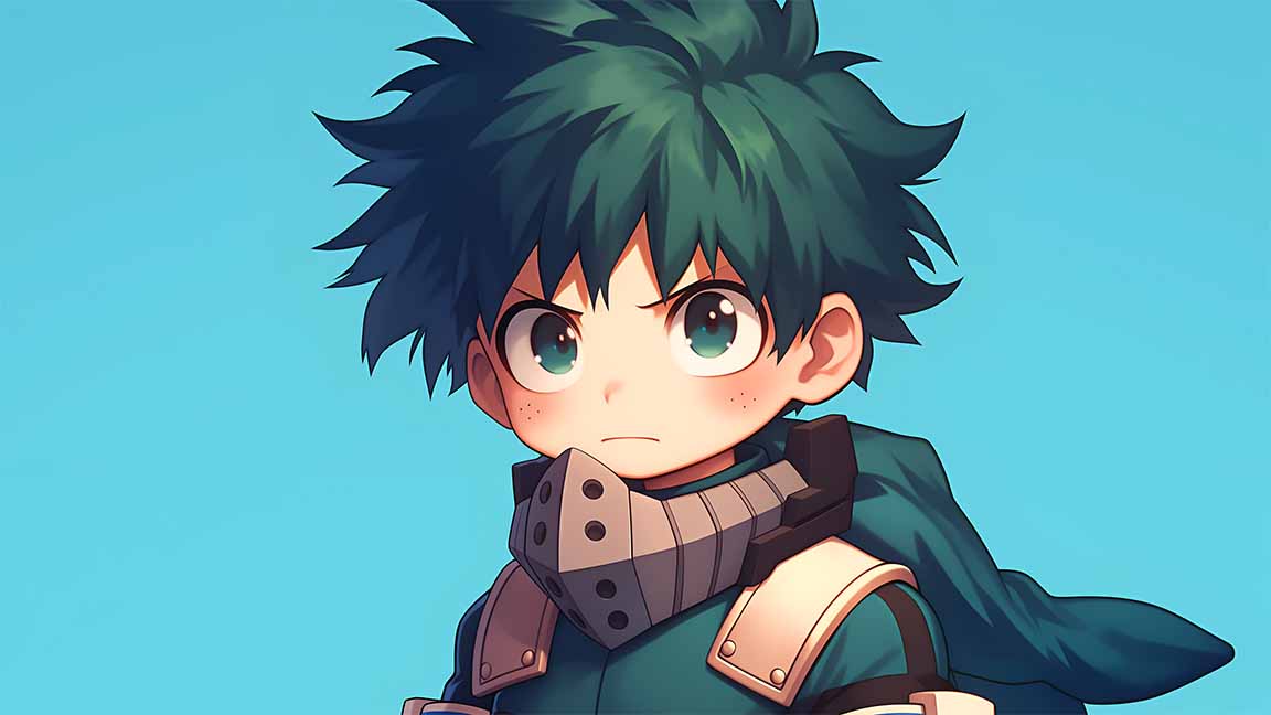 izuku midoriya chibi mha serious face desktop wallpaper cover