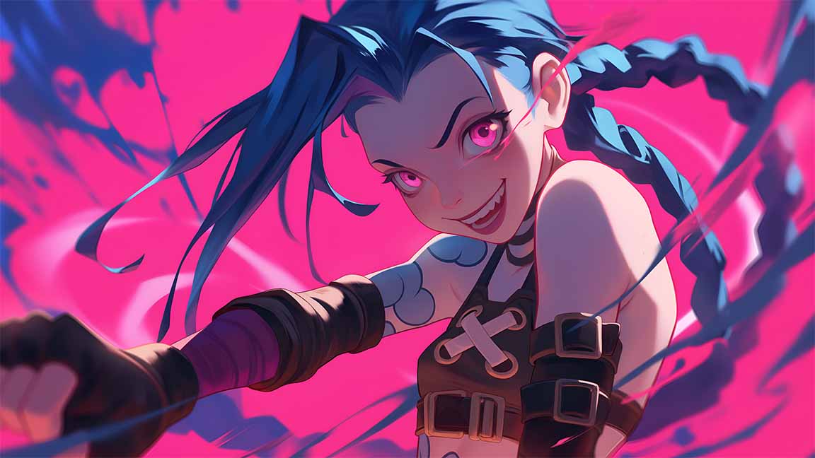 jinx arcane pink chaotic energy desktop wallpaper cover