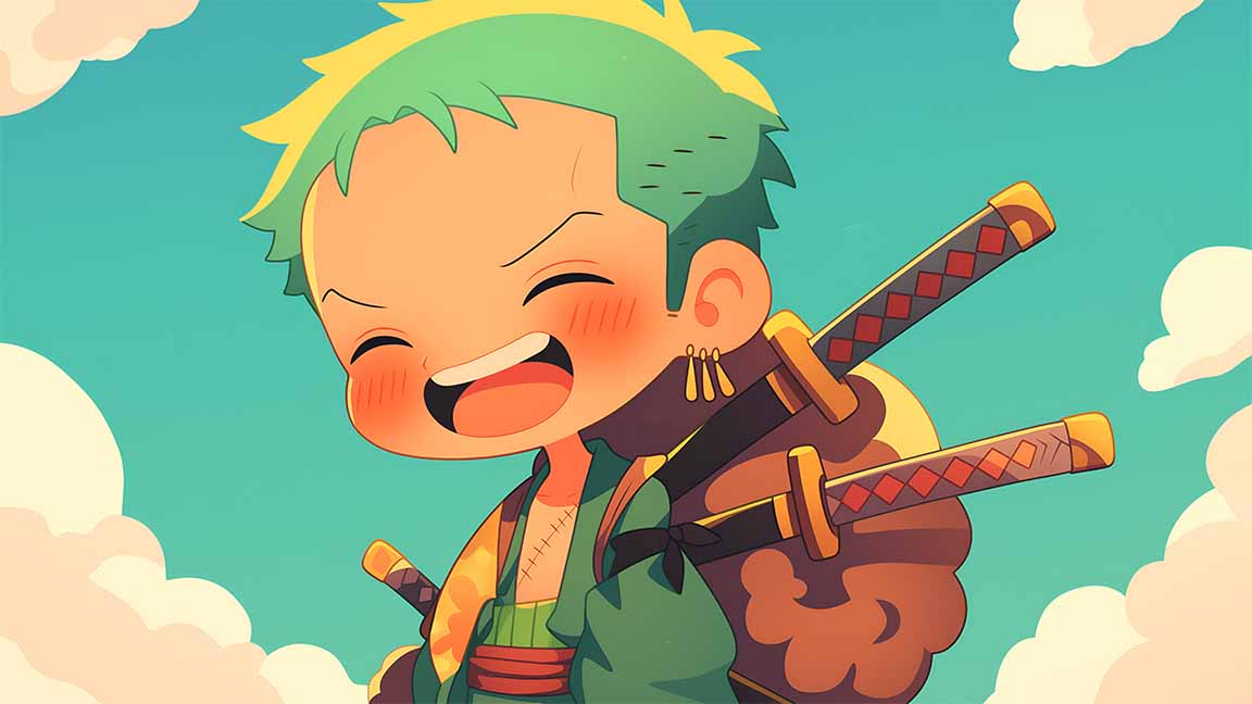 kawaii roronoa zoro smiling desktop wallpaper cover