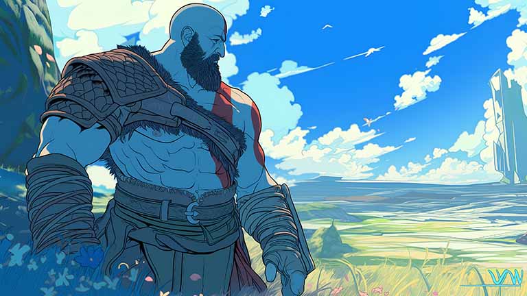 kratos with blue skin desktop wallpaper cover