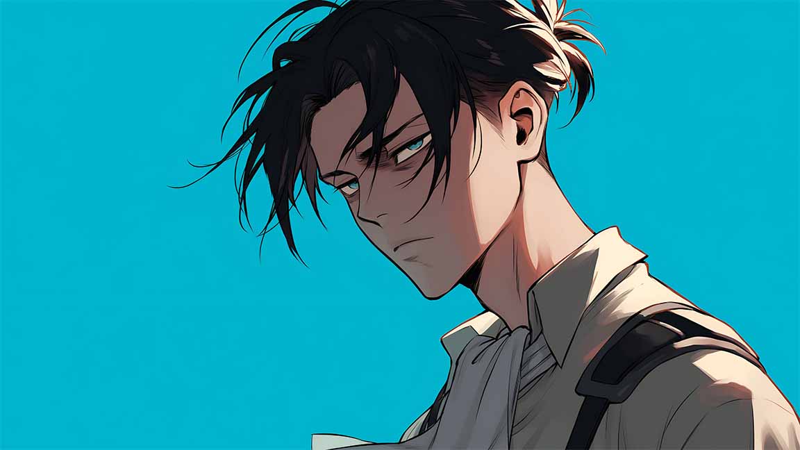 levi ackerman blue background desktop wallpaper cover