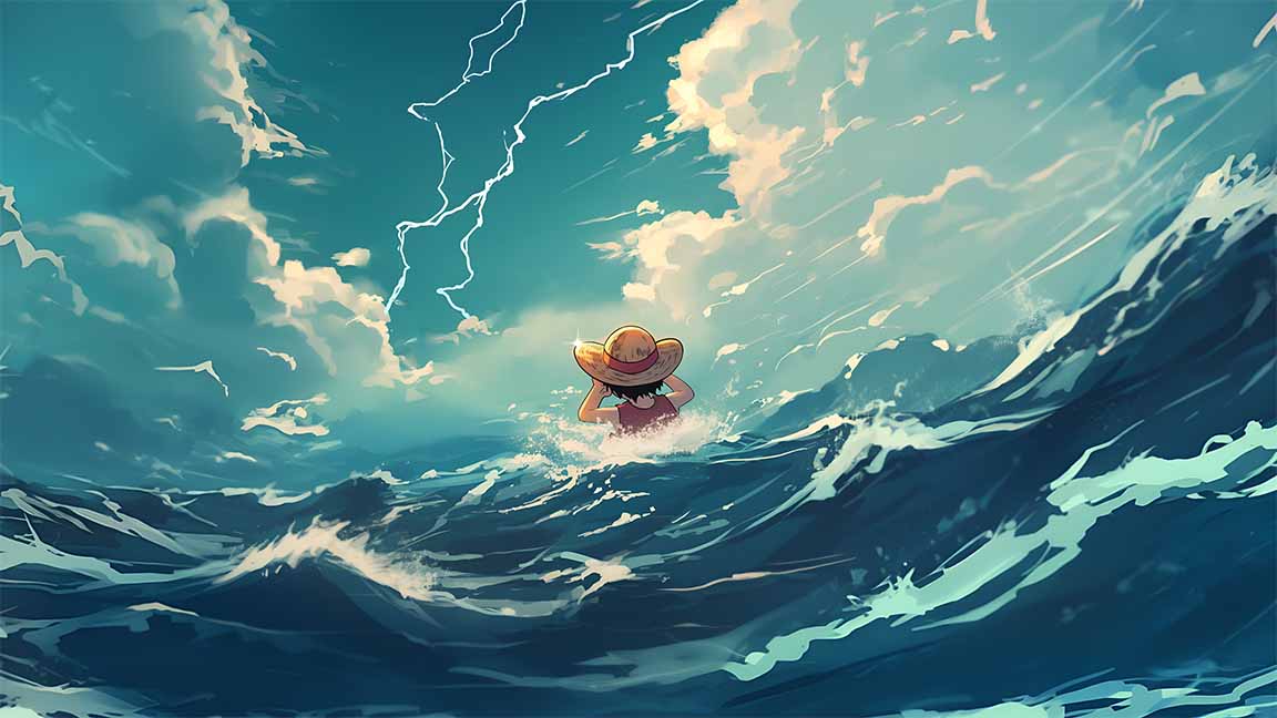 luffy straw hat stormy sea desktop wallpaper cover