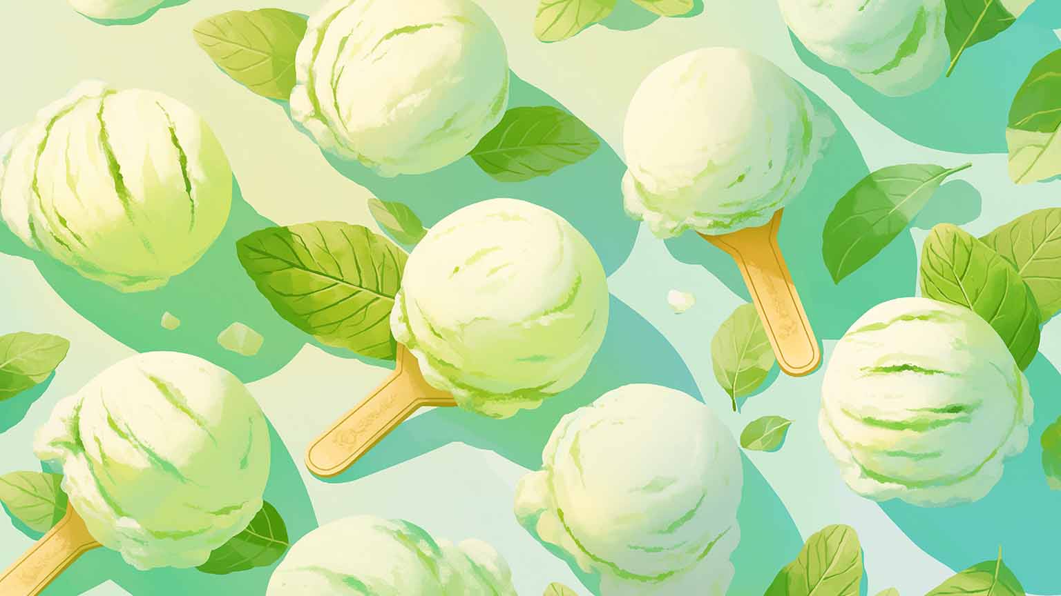 mint ice cream with leaves desktop wallpaper cover