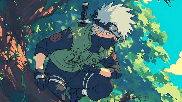 naruto kakashi with white hair desktop wallpaper cover
