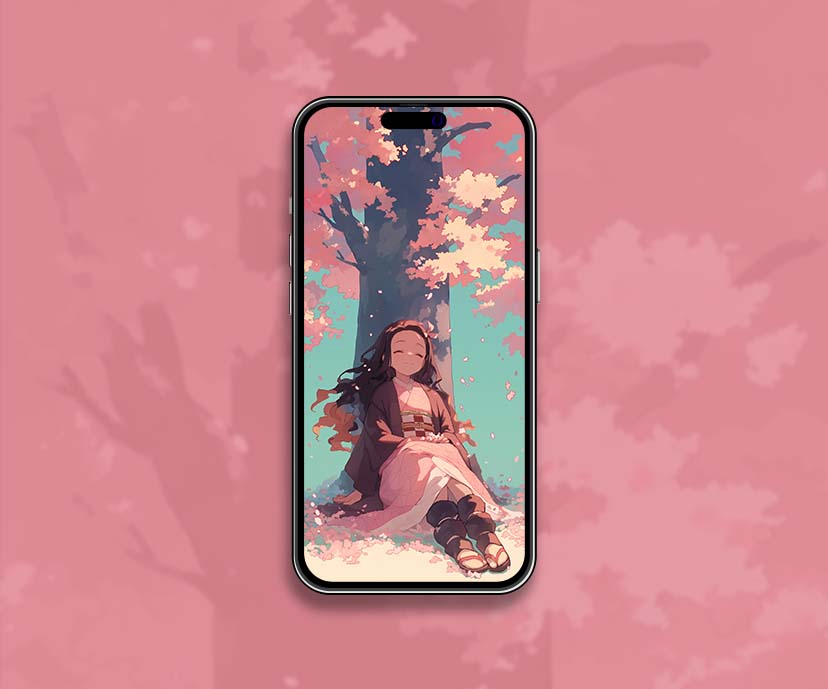 nezuko demon slayer under sakura tree wallpapers collection