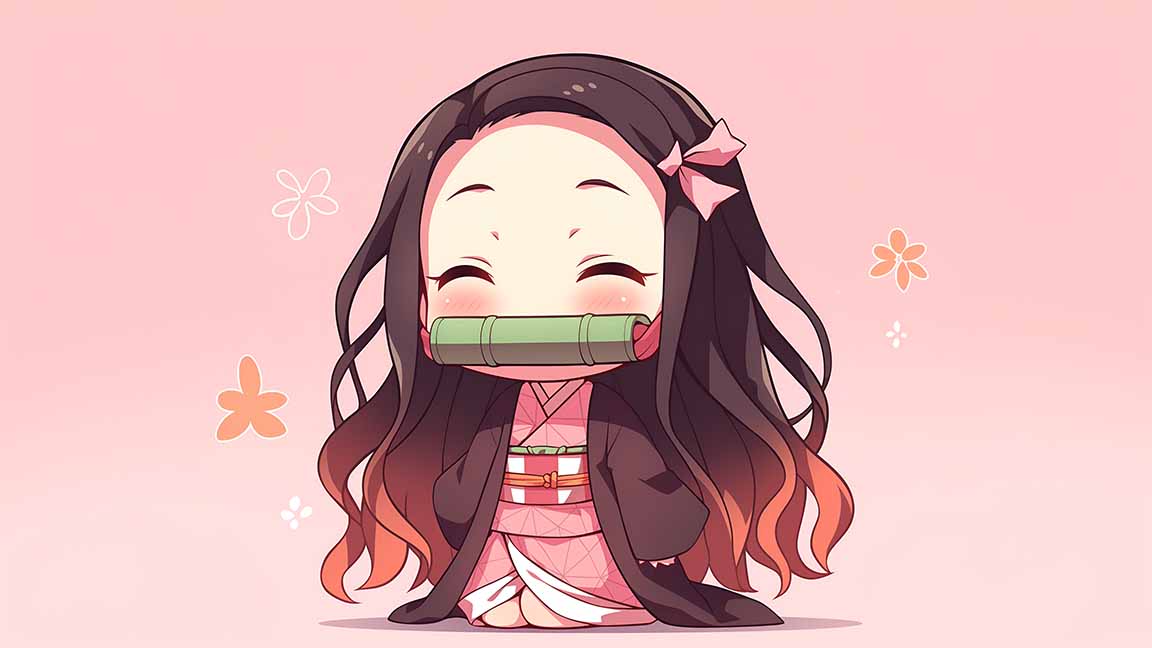 nezuko kamado chibi pink gradient desktop wallpaper cover