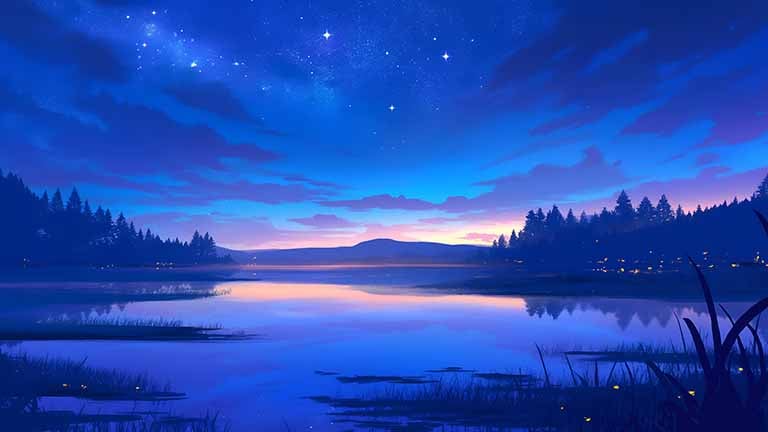 night sky with lake reflection desktop wallpaper cover