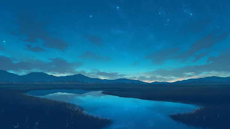 night sky with river landscape desktop wallpaper cover