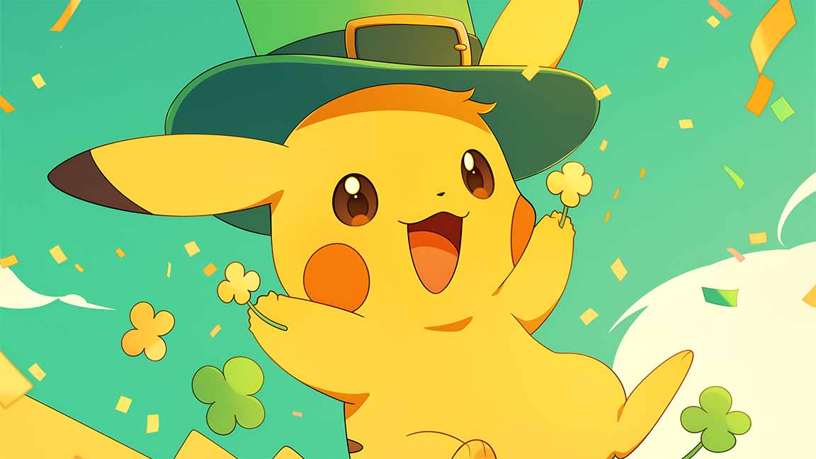pikachu leprechaun hat st patrick's day desktop wallpaper cover