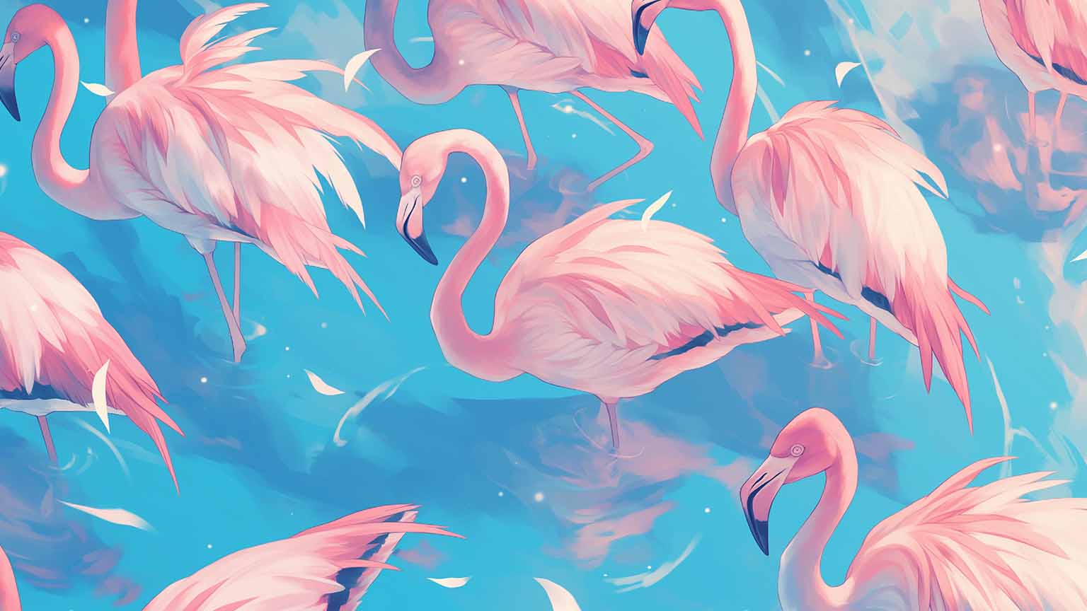 pink flamingos on blue background desktop wallpaper cover