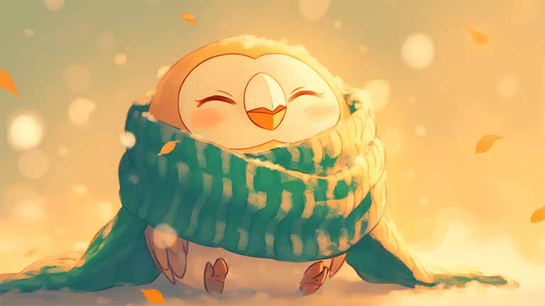 pokemon rowlet knitted scarf cozy laptop wallpaper cover