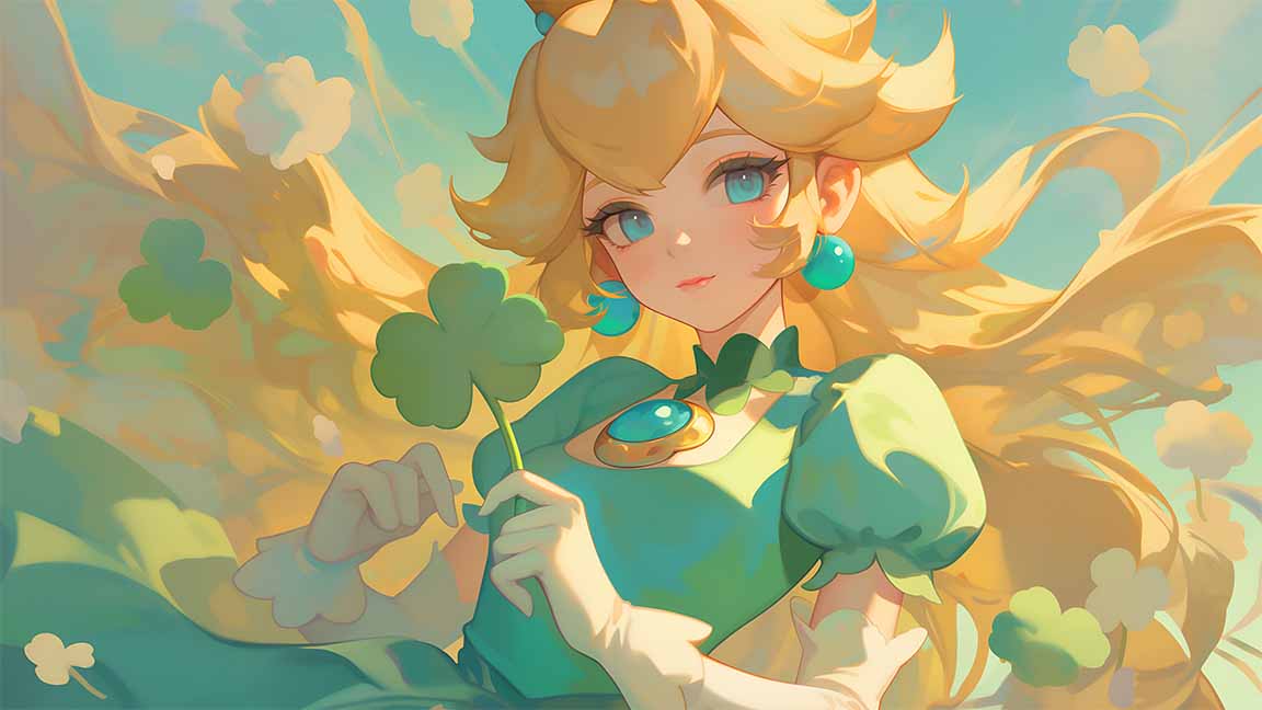 princess peach green dress st patrick's day desktop wallpaper cover