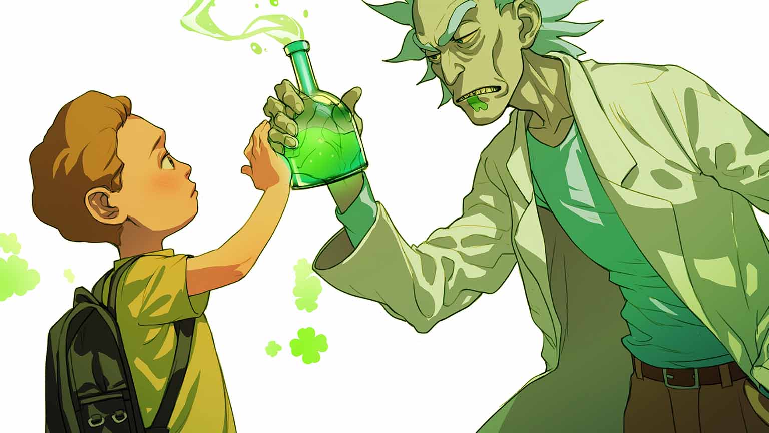 rick and morty rick sanchez with flask desktop wallpaper cover
