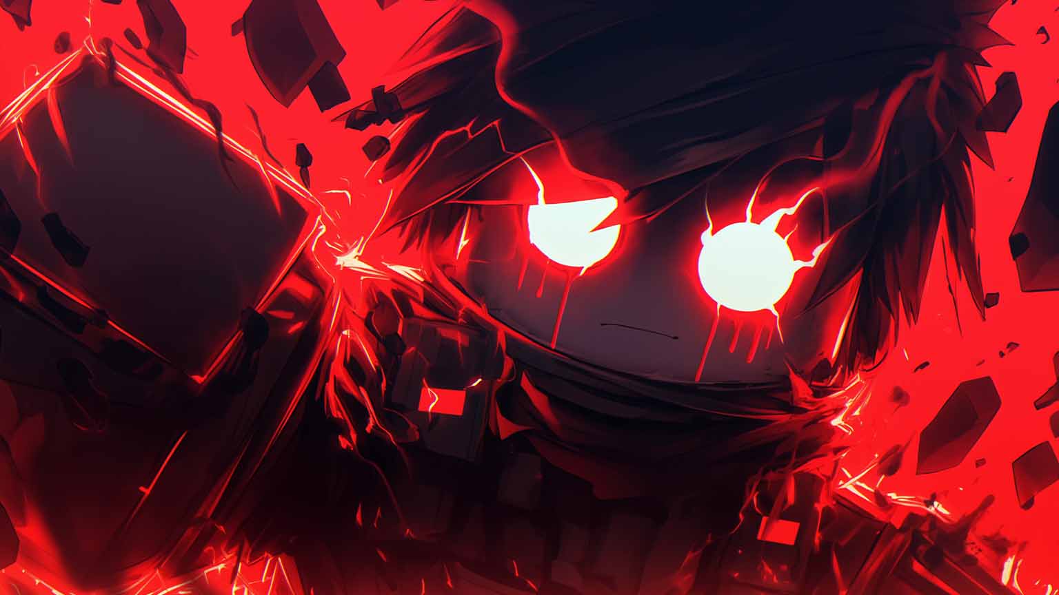 roblox character with glowing red eyes desktop wallpaper cover
