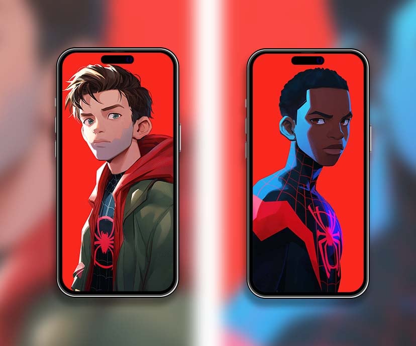 spider man peter parker and miles morales vibrant matching wallpapers collection