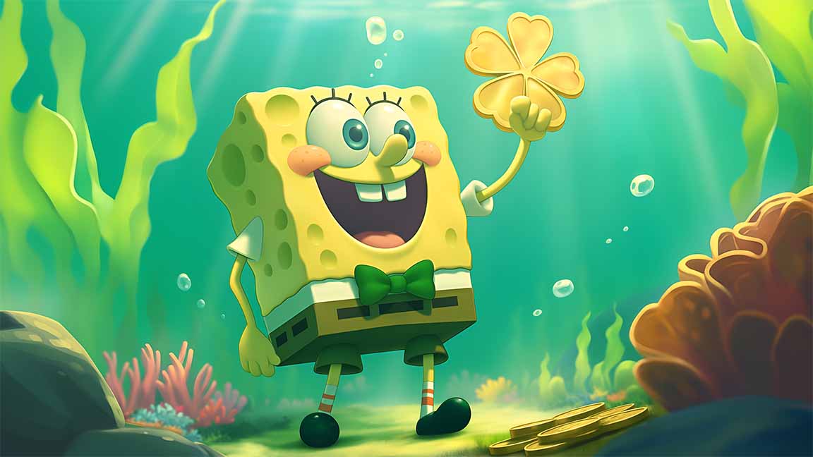 spongebob green bowtie golden clover st patrick's day desktop wallpaper cover